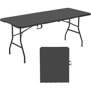 imageVEVOR Folding Table 4 Ft Heavy Duty Portable FoldinHalf Utility Table Indoor Outdoor Plastic Rectangle Table with Adjustable Height and Built in Handle for Party Dining Picnic Camping WhiteBlack