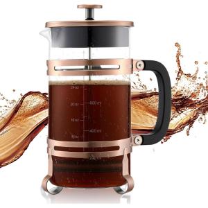 imageVEVOR French Press Coffee Maker 34 Ounce 1 Liter Borosilicate Glass Coffee Press Tea Maker with Stainless Steel Filter Large Glass French Presses Cold Brew for Camping Travel Home Kitchen SilverCopper