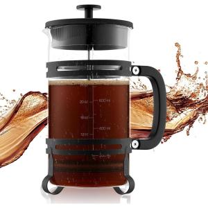 imageVEVOR French Press Coffee Maker 34 Ounce 1 Liter Borosilicate Glass Coffee Press Tea Maker with Stainless Steel Filter Large Glass French Presses Cold Brew for Camping Travel Home Kitchen SilverBlack