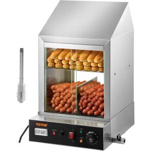 imageVEVOR Hot Dog Steamer 36L3269Qt Classic Hut Steamer for 96 Hot Dogs ampamp 30 Buns Electric Bun Warmer Cooker with Drop Down Door Acrylic Window Partition Plate Food Clip PTFE Tape Stainless SteelRgg004