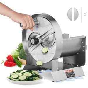 imageVEVOR Manual Vegetable Fruit Slicer 005quot012mm Thickness Adjustable Commercial Slicer Machine Stainless Steel Food Cutter Slicing Machine with 2 Spare Blades for Potato Cucumber Lemon TomatoManualStainless Steel