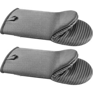 imageVEVOR Oven Mitts Mini Oven Mitt Set with NonSlip Silicone Strips High Heat Resistant to 500 Lightweight Cotton Baking Mitts 1307 x 61 inch with 2 NoMarks Hooks for Home Kitchen 2 PieceGray