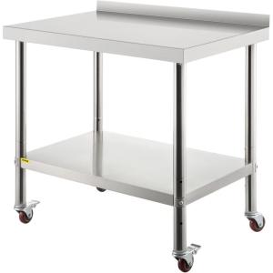 imageVEVOR Stainless Steel Prep Table 24 x 15 x 35 Inch 440lbs Load Capacity Heavy Duty Metal Worktable with Backsplash Adjustable Undershelf ampamp 4 Casters Commercial Workstation for Kitchen Restaurant36 x 24 x 35 Inch