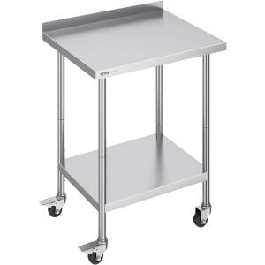 imageVEVOR Stainless Steel Prep Table 24 x 15 x 35 Inch 440lbs Load Capacity Heavy Duty Metal Worktable with Backsplash Adjustable Undershelf ampamp 4 Casters Commercial Workstation for Kitchen Restaurant30 x 24 x 35 Inch