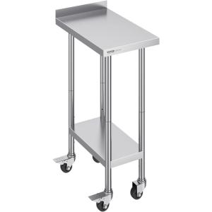 imageVEVOR Stainless Steel Prep Table 24 x 15 x 35 Inch 440lbs Load Capacity Heavy Duty Metal Worktable with Backsplash Adjustable Undershelf ampamp 4 Casters Commercial Workstation for Kitchen Restaurant24 x 15 x 35 Inch