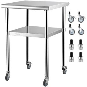 imageVEVOR Stainless Steel Prep Table 24 x 18 x 36 Inch 600lbs Load Capacity Heavy Duty Metal Worktable with Adjustable Undershelf ampamp Feet Commercial Workstation for Kitchen Restaurant Garage Backyard2424 In with Casters