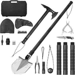 imageVEVOR Survival Shovel Survival Axe 28in1 Camping Folding Shovels with Hatchet Stainless Steel Tactical Shovel Hatchet Combo Multifunctional Emergency Survival Gear Equipment for Camping Hiking28 in 1