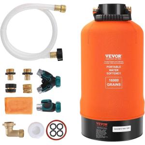 imageVEVOR RV Water Softener 16000 Grain Portable Water Softener with 34quot Brass Fittings and 42quot Hose Soften Hard Water Filter System for RVs Trailers Boats Mobile Car Washing Pressure Washing