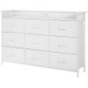 imageVEVOR 9 Drawer Dresser Tall Drawer Dresser with Fabric Bin Closet Storage Drawers with Sturdy Metal Frame LED Lights ampamp Builtin Outlet Fabric Storage Tower for Bedroom Hallway Closet White9 Fabric Drawers with LED