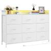 imageVEVOR 9 Drawer Dresser Tall Drawer Dresser with Fabric Bin Closet Storage Drawers with Sturdy Metal Frame LED Lights ampamp Builtin Outlet Fabric Storage Tower for Bedroom Hallway Closet White9 Fabric Drawers with LED