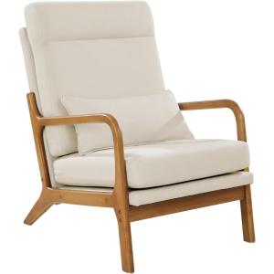 imageVEVOR Accent Chair High Back Mid Century Modern Armchair with Solid Wood Frame and NonSlip Legs Upholstered Leisure Chair with Linen Fabric and 53 in Thickened Cushion for Living Room BedroomHigh Back