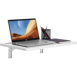 imageVEVOR Wall Mounted Folding Table Wall Mounted Drop Leaf Tables Solid Wood Floating Desk for Dining Laundry Room Office 315quot x 2358quot x 1724quot Fold Down DeskWhite