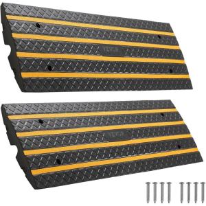 imageVEVOR Car Driveway Rubber Curb Ramp 2 Pack 488inchLong Heavy Duty Low Profile Slope Ramps 26 Rise 33069 lbs Load Capacity Reflective Safety Strips for Vehicles RVs and Wheelchairs488inchLong