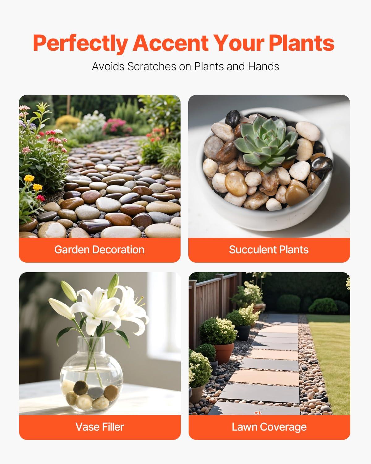 imageVEVOR Natural River Rocks 12 inch 15 lbs Decorative MultiColor Pebble Stones Smooth ampamp Polished Garden Landscaping Stones Paving Plant Rocks for Fish Tank Flower Pots Water Fountains Pathways