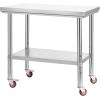 imageVEVOR Stainless Steel Table 24 x 354 Inches Food Prep Worktable with Wheels Kitchen Prep Table with Adjustable Undershelf Workstations for Commercial Kitchen Restaurant Hotel and Garage Outdoor24354
