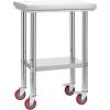 imageVEVOR Stainless Steel Table 24 x 354 Inches Food Prep Worktable with Wheels Kitchen Prep Table with Adjustable Undershelf Workstations for Commercial Kitchen Restaurant Hotel and Garage Outdoor2418