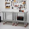 imageVEVOR Stainless Steel Table 24 x 354 Inches Food Prep Worktable with Wheels Kitchen Prep Table with Adjustable Undershelf Workstations for Commercial Kitchen Restaurant Hotel and Garage Outdoor2430