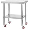 imageVEVOR Stainless Steel Table 24 x 354 Inches Food Prep Worktable with Wheels Kitchen Prep Table with Adjustable Undershelf Workstations for Commercial Kitchen Restaurant Hotel and Garage Outdoor2430