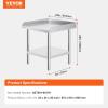 imageVEVOR Stainless Steel Work Table 24 x 24 x 26 Inch Commercial Food Prep Worktable 3Sided Backsplash Heavy Duty Prep Worktable Metal Work Table with Adjustable Height for Restaurant Home Hotel