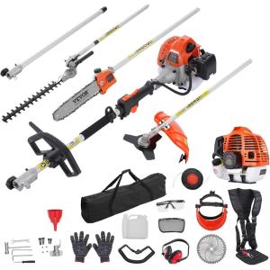 imageVEVOR 52cc GasPowered 6in1 MultiFunctional Trimmer  Hedge Trimmer Brush Cutter Weed Eater Edger Pole Saw ampamp Chainsaw Pruner EPA CE ampamp EMC Certified43cc Gas Hedge Trimmer