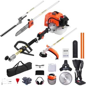 imageVEVOR 52cc GasPowered 6in1 MultiFunctional Trimmer  Hedge Trimmer Brush Cutter Weed Eater Edger Pole Saw ampamp Chainsaw Pruner EPA CE ampamp EMC Certified63cc 5in1 Gas Hedge Trimmer  Weed Eater  String Trimmer  3T40T Brush Cutter  Pole Saw Chainsaw Pruner