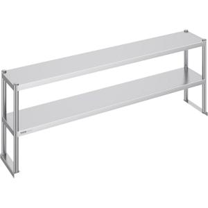 imageVEVOR Double Tier Stainless Steel Overshelf 12 x 72 Inch Double Deck Height Adjustable Prep Work Table for Kitchen Restaurant and Workshop12 x 72 x 24 inch