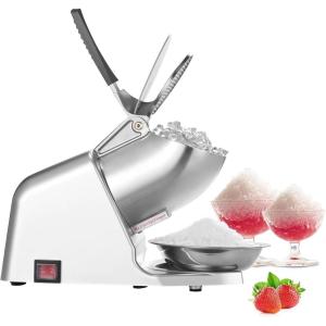imageVEVOR Ice Crusher Machine 286lbs Per Hour Electric 4 Blades Snow Cone Maker Stainless Steel Shaved Ice Machine with Bowl and Cover 300W 2000RPM IceShaver for Home and Commercial Use SilverSilver