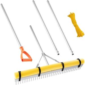 imageVEVOR Landscape Rake 36 inch Wide Head 133 inch Handle Large Heavy Duty Aluminum Landscaping Leaf Rake Tool Asphalt Level for Loosening Soil Garden ampamp Yard Pond Gravel ampamp Beach Lawn Care 52ft Rope