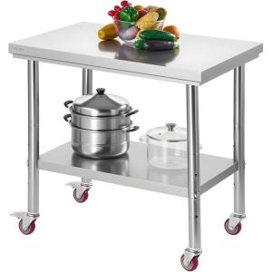 imageVEVOR Stainless Steel Table 24 x 354 Inches Food Prep Worktable with Wheels Kitchen Prep Table with Adjustable Undershelf Workstations for Commercial Kitchen Restaurant Hotel and Garage Outdoor24354