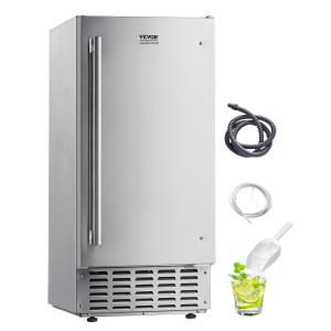 imageVEVOR Under Counter Ice Maker Machine Crescent Ice 25 LbsDay Stainless Steel Built in Ice Maker with Reversible Door 22Lbs Storage Ice Maker Machine for Commercial Home Kitchen No Drain RequiredNugget Ice