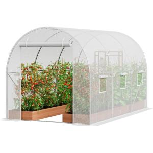 imageVEVOR Walkin Tunnel Greenhouse 146x64x63 ft Hoop House Greenhouse Tunnel Plant Hot House with Galvanized Steel Frame Green PE Cover Rollup Zipper Door and 8 Windows for Outdoorwhite