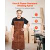 imageVEVOR Leather Welding Work Apron Heavy Duty Cowhide Flame Resistant Welding Apron HeatResistant Blacksmith Welder Aprons with 6 Tool Pockets for Woodworking Gardening BBQ