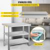 imageVEVOR Outdoor Food Prep Table 36x18x34 inch Commercial Stainless Steel Table 2 Adjustable Undershelf BBQ Prep Table Heavy Duty Kitchen Work Table for Garage Home Warehouse and Kitchen Silver36 x 18 x 34 Inch