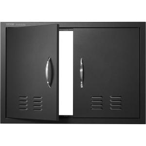 imageVEVOR BBQ Access Door 30W x 21H Inch Double Outdoor Kitchen Door Cold Plate Flush Mount Door Wall Vertical Door with Handles and Ventss for BBQ Island Grilling Station Outside CabinetPowdercoated Matte Black