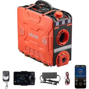 imageVEVOR Diesel Heater 8KW DC 12V24V All in One Portable Diesel Air Heater with Bluetooth APP Control Remote Control and LCD Screen Trolley Design 13 Gal Fuel Tank for Trucks Vans RVs CampersBlackOrangeH