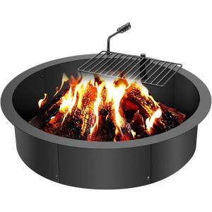 imageVEVOR Fire Pit Ring Fire Pit Insert with Barbecue Fire Ring 35in Outer31In Inner Diameter 85in Height Carbon Steel Liner DIY Campfire Ring AboveInGround for Outdoor Camping BonfiresRound 35 Inch With Barbecue