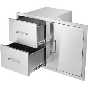 imageVEVOR Outdoor Kitchen Door Drawer Combo 325quot Wx217 Hx205 D Access Door Double Drawers with Paper Towel Rack BBQ Island Drawers with Stainless Steel Handles 307quot Wx20 Hx21 D Cutout Size