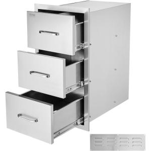 imageVEVOR Outdoor Kitchen Drawers 185quotW x 225quotH x 225quotD Triple Access Drawers Stainless Steel Flush Mount Cabinets BBQ Island Drawers Storage with Handle for Outdoor Kitchens or Patio Grill Station