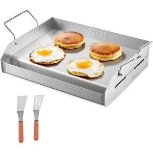 imageVEVOR Stainless Steel Griddle 17x13 inch Universal Flat Top Rectangular Plate Gas Grill Griddle for BBQ Grill Teppanyaki Portable Family Cookware with Handle for Camping Tailgating Party17 x 13 x 4