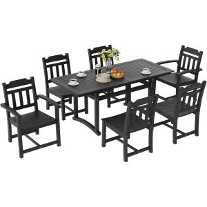 imageVEVOR 7 Pieces Patio Dining Set Outdoor Rectangle Furniture Table and Chairs Set All Weather Garden Furniture Table Sets HIPS Patio Conversation Set for Lawn Deck Backyard PoolsideBlack7 Piece