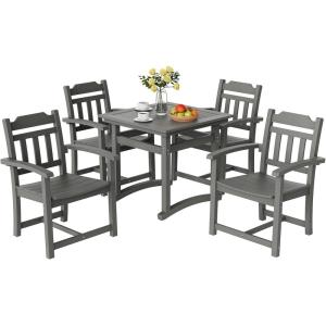 imageVEVOR 7 Pieces Patio Dining Set Outdoor Rectangle Furniture Table and Chairs Set All Weather Garden Furniture Table Sets HIPS Patio Conversation Set for Lawn Deck Backyard PoolsideBlack5 Piece
