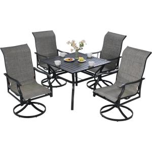 imageVEVOR 7 Pieces Patio Dining Set Outdoor Rectangle Furniture Table and Chairs Set All Weather Garden Furniture Table Sets HIPS Patio Conversation Set for Lawn Deck Backyard Poolside5 Piece