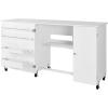 imageVEVOR Folding Sewing Table Multipurpose Sewing Machine Table with Compact Design Wheels Shelves Storage Trays Wooden Pegs and Magnetic Doors Sewing Desk Cabinet for Sewing Machine Wood ColorWhite With Cabinet