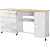 imageVEVOR Folding Sewing Table Multipurpose Sewing Machine Table with Compact Design Wheels Shelves Storage Trays Wooden Pegs and Magnetic Doors Sewing Desk Cabinet for Sewing Machine Wood ColorWhite With Cabinet and Charging Station