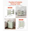 imageVEVOR Folding Sewing Table Multipurpose Sewing Machine Table with Compact Design Wheels Shelves Storage Trays Wooden Pegs and Magnetic Doors Sewing Desk Cabinet for Sewing Machine Wood ColorLight Green