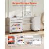 imageVEVOR Folding Sewing Table Multipurpose Sewing Machine Table with Compact Design Wheels Shelves Storage Trays Wooden Pegs and Magnetic Doors Sewing Desk Cabinet for Sewing Machine Wood ColorWhite With Cabinet