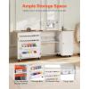 imageVEVOR Folding Sewing Table Multipurpose Sewing Machine Table with Compact Design Wheels Shelves Storage Trays Wooden Pegs and Magnetic Doors Sewing Desk Cabinet for Sewing Machine Wood ColorWhite With Cabinet and Charging Station