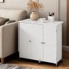 imageVEVOR Folding Sewing Table Multipurpose Sewing Machine Table with Compact Design Wheels Shelves Storage Trays Wooden Pegs and Magnetic Doors Sewing Desk Cabinet for Sewing Machine Wood ColorWhite With Cabinet