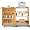 imageVEVOR Folding Sewing Table Multipurpose Sewing Machine Table with Compact Design Wheels Shelves Storage Trays Wooden Pegs and Magnetic Doors Sewing Desk Cabinet for Sewing Machine Wood ColorLight Brown