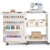 imageVEVOR Folding Sewing Table Multipurpose Sewing Machine Table with Compact Design Wheels Shelves Storage Trays Wooden Pegs and Magnetic Doors Sewing Desk Cabinet for Sewing Machine Wood ColorWhite